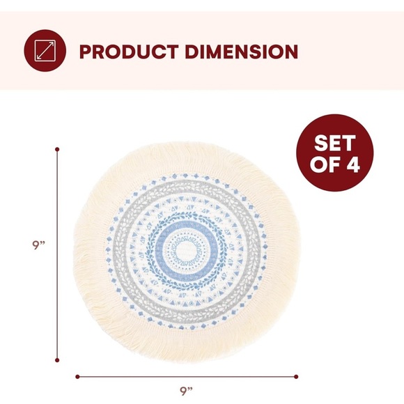- Round boho placemats 9x9 washable cotton tea spot Mats ( 4 ) - Picture 4 of 16